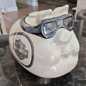 Harley-Davidson White Piggy Bank with Black Sunglasses
